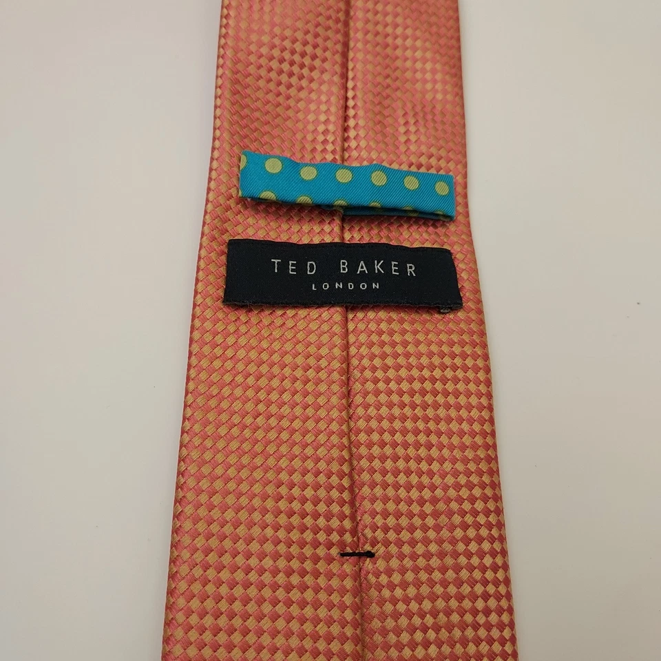 Corbata Ted Baker para hombre 60x3,25 naranja tejida geométrica 100 % seda colorida Londres Foto 3 de 4