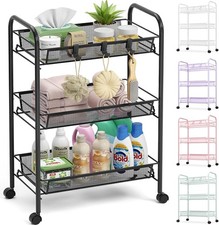 3-Tier Metal Utility Rolling Cart Black Storage Organizer on Wheels