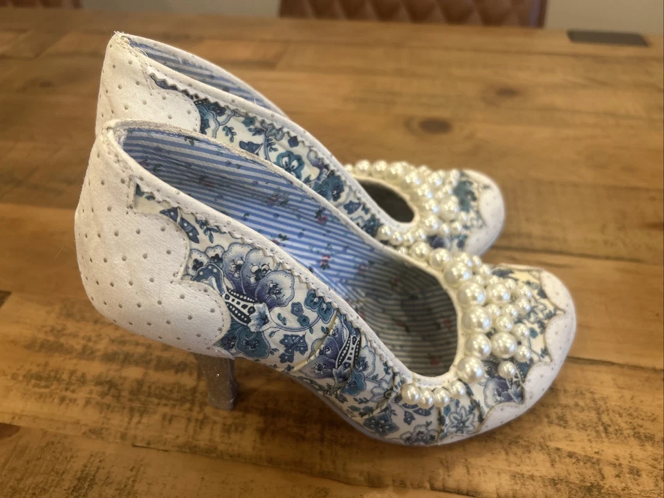 Irregular Choice Pearly Girly Women's Shoes Size 5 Blue/White Pearls Wedding VGC - Image 4 of 4