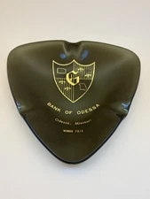 Bank Of Odessa Missouri Ashtray Smokey Glass Triangle 