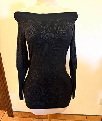 KILLSTAR Women's Black Off-Shoulder Graphic Print Bodycon Dress Small