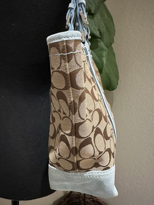 バッグ COACH Tote Bag Y2K Beaded Star Beige Vintage Coach Beaded Blue Tote Signature Suede Handles Leather
