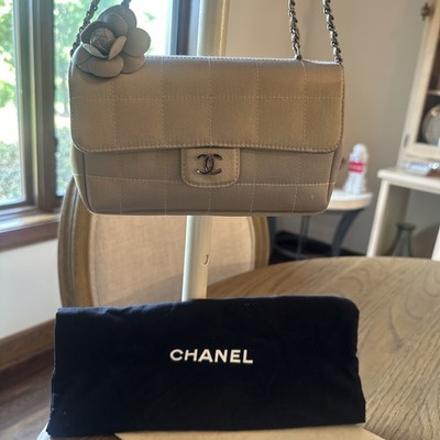 2000s Vintage Chanel Camellia satin Flap Bag