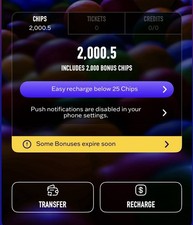Dave and Busters Power Card With 2000 Chips B...