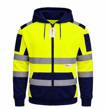 Hi Viz Zip Hoodie Mens High Visibility Reflective Safety Work Jacket Multi Pocki