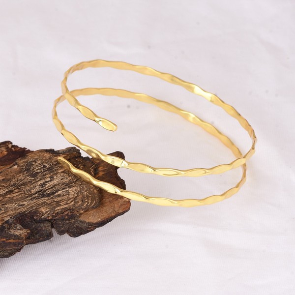 Alternate view of Hammered Layer Spiral Bangle Bracelet Gold Plated Dainty Minimalist Jewelry
