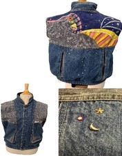 Vintage Guess Marciano Denim Jean Vest Marty McFly Upcycled Painted Studs OOAK S