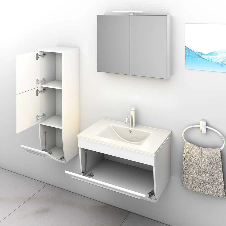 Badmöbel Set Gently 3 V2-L Weiß Badezimmermöbel Badspiegel Waschtisch 70 cm - Bild 4 von 4
