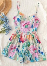SHEIN Women’s Rainbow Floral Spaghetti Strap Summer Romper Size Medium