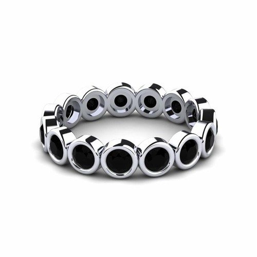 Black Spinel Bezel-Set Round 4.00mm Full Eternity Band Ring With Rhodium Plated - Picture 2 of 7