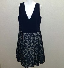 Xscape Women's Embroidered V-Neck Fit & Flare Dress 20W Blue