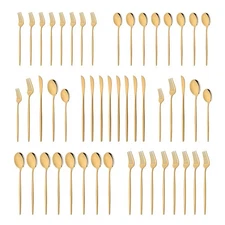 50-Piece Gold Flatware Set for 10 Stainless Steel Silverware Kitchen Hotel Re...