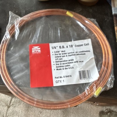 Mueller 1/4 in x 10 ft Copper Coil Pipe D 04010 Refrigeration Grade Made in USA