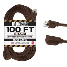 Iron Forge Cable Outdoor Brown Extension Cord 100 ft - 16 Gauge 10 Amp Heavy ...