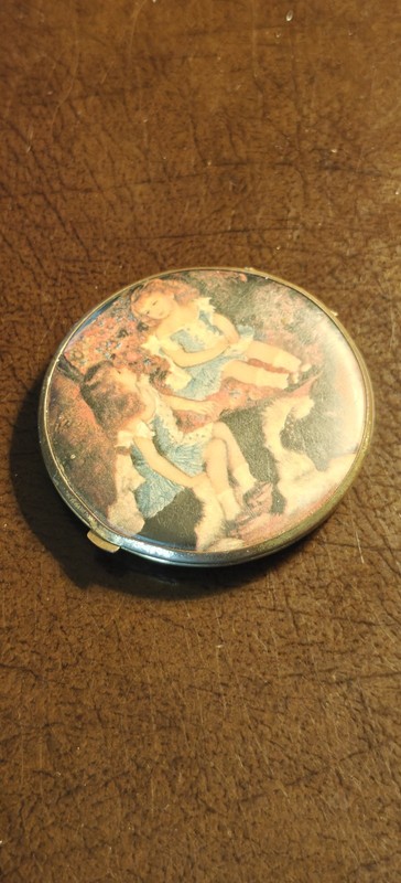 Vtg Double Mirror Compact Gold Toned Madame Georges Charpentier Children Renior