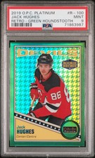 Jack Hughes 2019 O-Pee-Chee Platinum Retro - Green Houndstooth Rookie /15 PSA 9