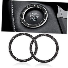 2pcs Bling Car Engine Start Button Cover Diamond Ignition Engine Ring-black