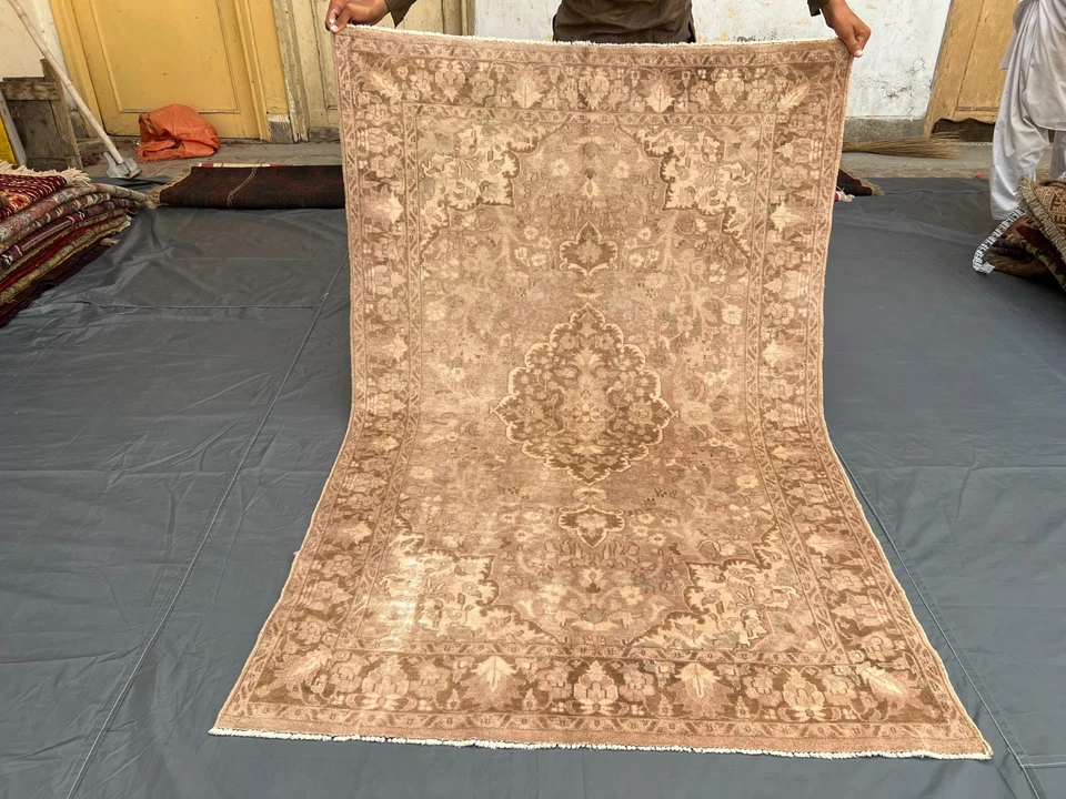 3x6 Faded Afghan Chobi Rug – Soft Brown & Taupe Floral Medallion – Distressed - Image 2 of 4
