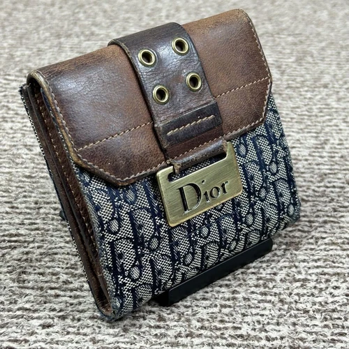 Portefeuille Dior pliable raccords compacts tissu denim cuir véritable du Japon RA