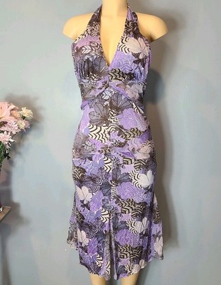 Vtg Vera Wang Silk Dress Y2K Size 8 Halter Purple Wedding Guest Ethereal Resort