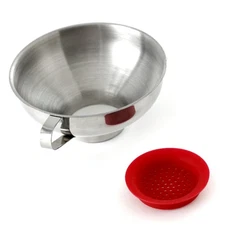 Norpro Stainless Steel Funnel w/ Silicone Strainer, Wide Mouth, 2.25in (5.5cm)