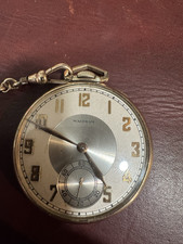 Waltham Open Face Gold Plated Pocket Watch w/ Chain. Item works see description
