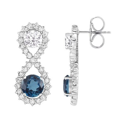 Sterling Silber runder London Blautopas & Moissanit Frauen Infinity Ohrstecker
