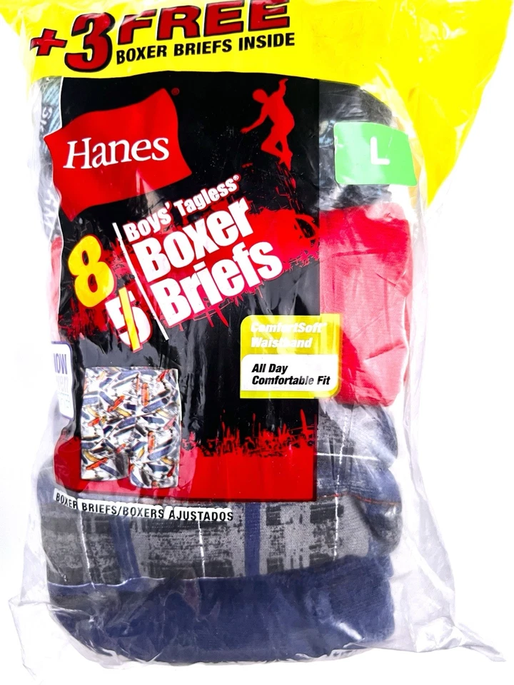 Hanes Underwear Boys Large Boxer Briefs Tagless 8 Pair - Image 2 of 4