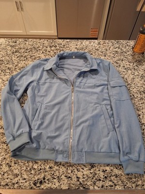 Light Blue Zip Basic Jacket Pockets Short Long Sleeve Women s L Casual