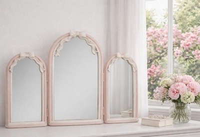 Beweglicher Spiegel  Schleifen Rosa Standspiegel Kosmetik Clayre & Eef 48x4x34cm
