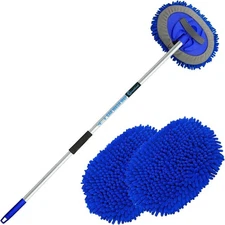 62" Car Wash Brush Mop Kit with Long Handle, 2 in 1 Chenille Microfiber Blue