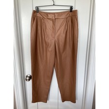 Express Women's Faux Leather Pleated Super High Rise Ankle Pants Brown Size 14R