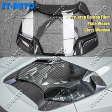 Plain Weave Dry Carbon Engine Hood Bonnet w/Glass Cover For Ferrari 488 Spider