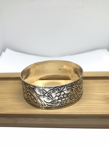 925 Sterling silver handmade Floral Bangle Bracelet Size 8 - Picture 12 of 13