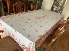 New W/out tags Tablecloth White w/orange green border Thanksgiving 58"WX111"L