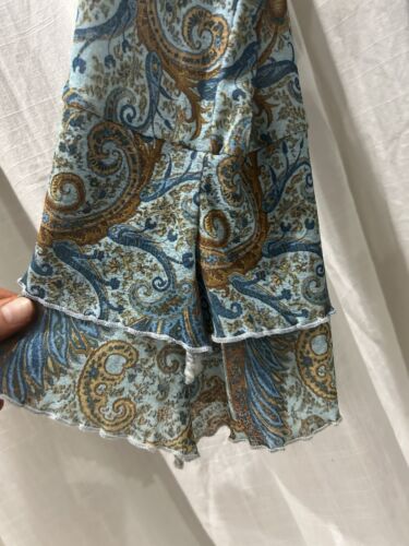 Vintage Y2K blau Paisley Netz Babydoll Oberteil Damen 90er Boho Hippie Fee Glockenärmel - Bild 3 von 12
