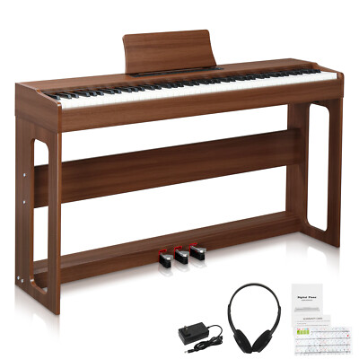 88 Key Weighted Digital Piano with Stand Pedals Headphones Black Walnut Finish