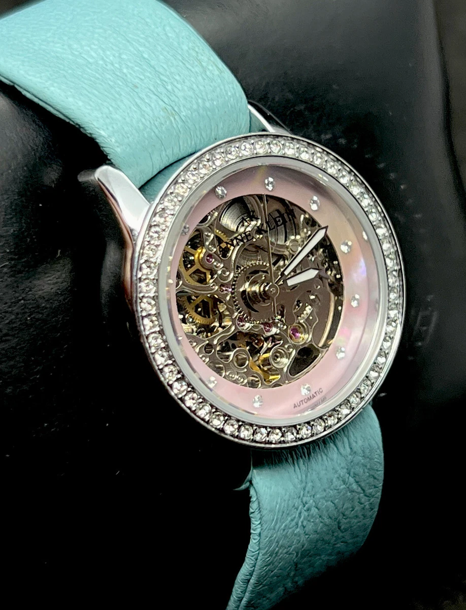 ANNE KLEIN Women s 28mm SS Skeleton Self Wind Automatic Watch Pink MOP Turquoise