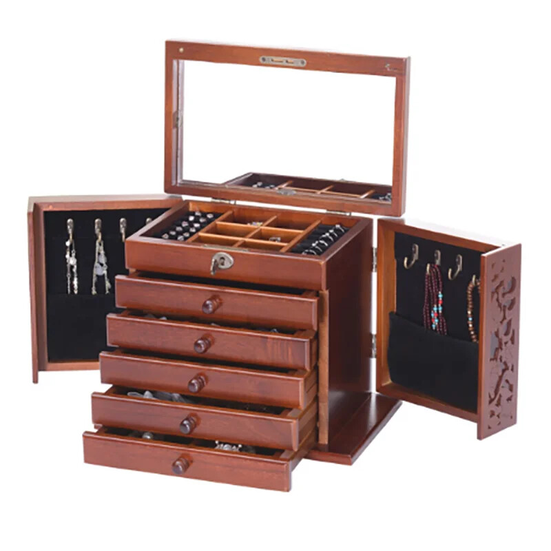 Large Capacity Wood Drawer Jewelry Box Bracelet  Organizer