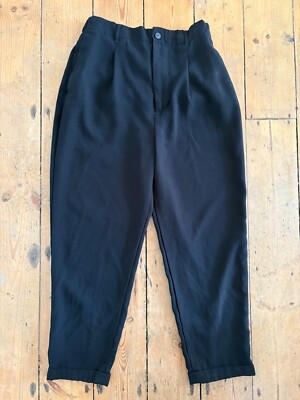 Zara Black Elasticated Waist Turn Up Cropped Smart Work Trousers
