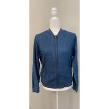 Women Hannah Chambray Denim Bomber Light Zip Jacket Small