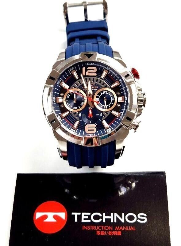 Technos Chronograph Watch Quartz 47mm Men's Blue Dial Swiss Made T8B81SN Japan Technos Chronograph Watch Quartz 47mm Men's Blue Dial Swiss Made T8B81SN Japan