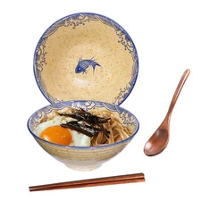 40 OZ ceramic ramen bowls 8 IN large Japanese noodle soup bowl match chopstic...