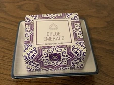 Chloe Emerald Emery Soap Dish Set, with soap, fresh linen