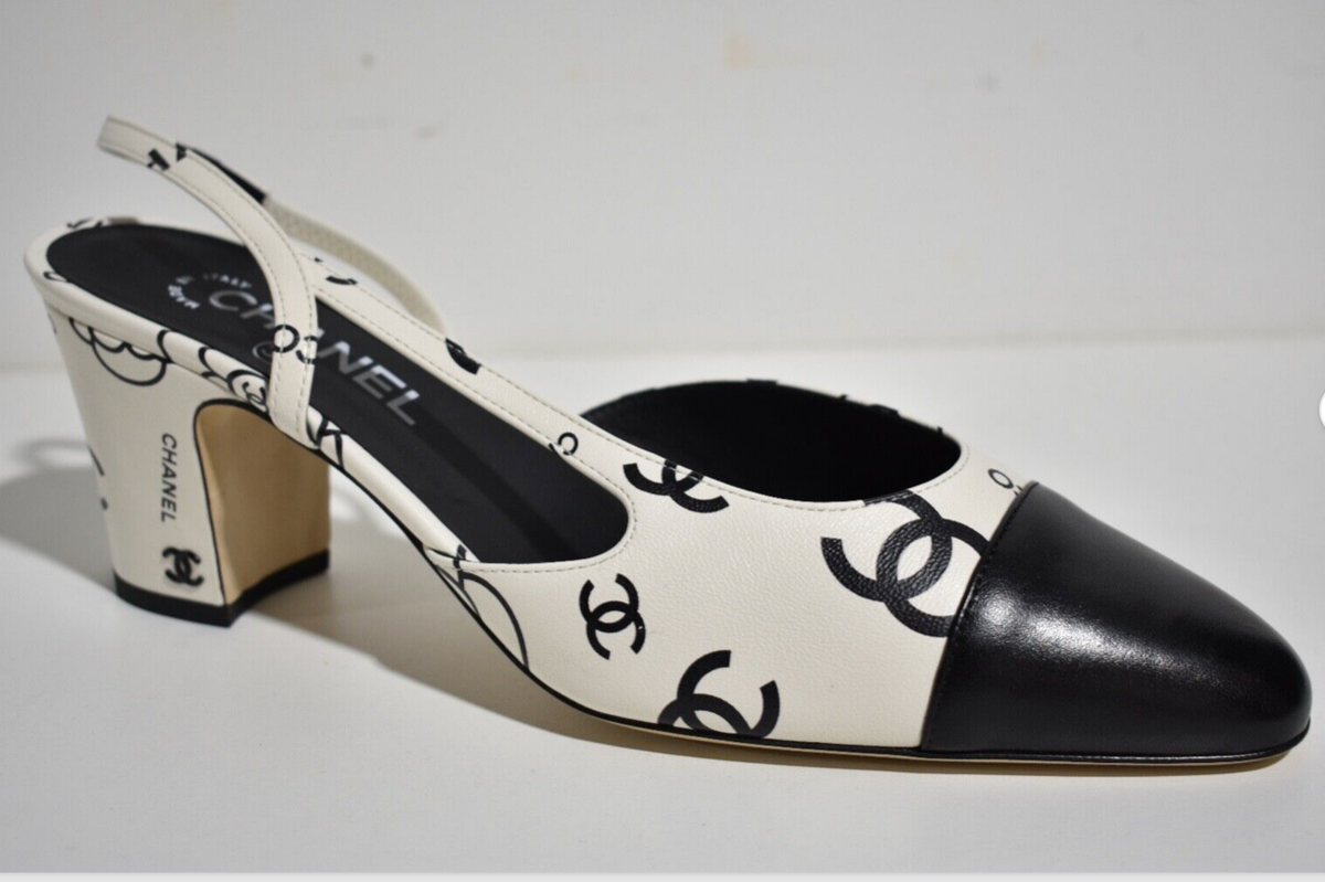 Chanel 23P Mademoiselle Coco Sling White Black CC Logo Slingback