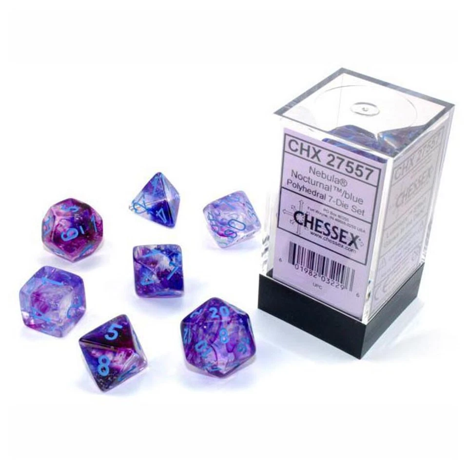 Chessex Nebula Luminary Polyhedral 7-Die Dice Set (Nocturnal / Blue) NEW