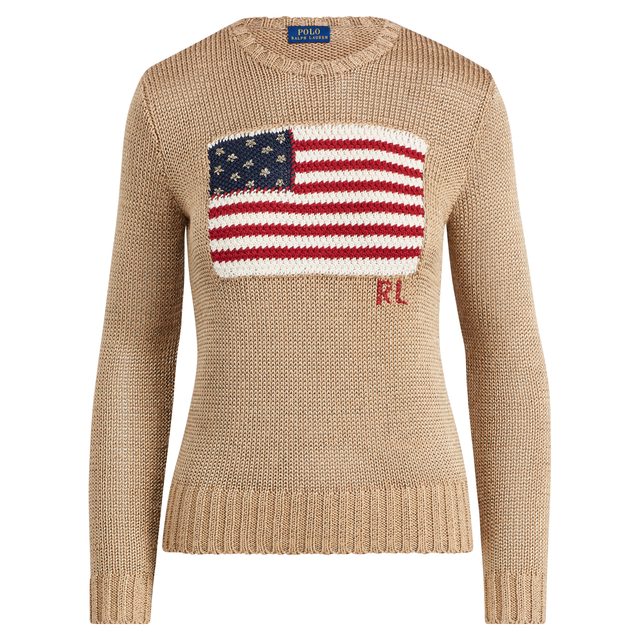 Women's Polo Ralph Lauren Metallic Cotton Iconic American Flag Sweater