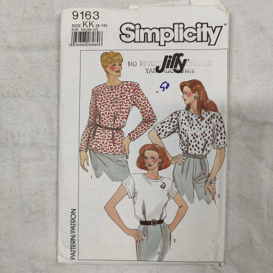 1989 Simplicity Sewing Pattern 9163 Misses' Blouse Adult Womens Size 8-14 Uncut - Image 3 of 4
