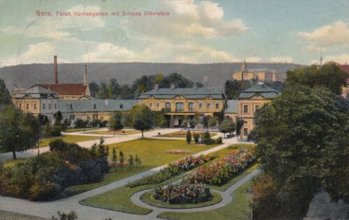 12/Postkarte - Gera / Fürstl. Küchengarten mit Schloss Osterstein - Afbeelding 1 van 2