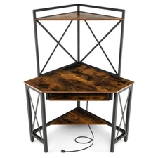 Home Office Space-Saving Corner Workstation Computer Desk w/Hutch &Keyboard Tray